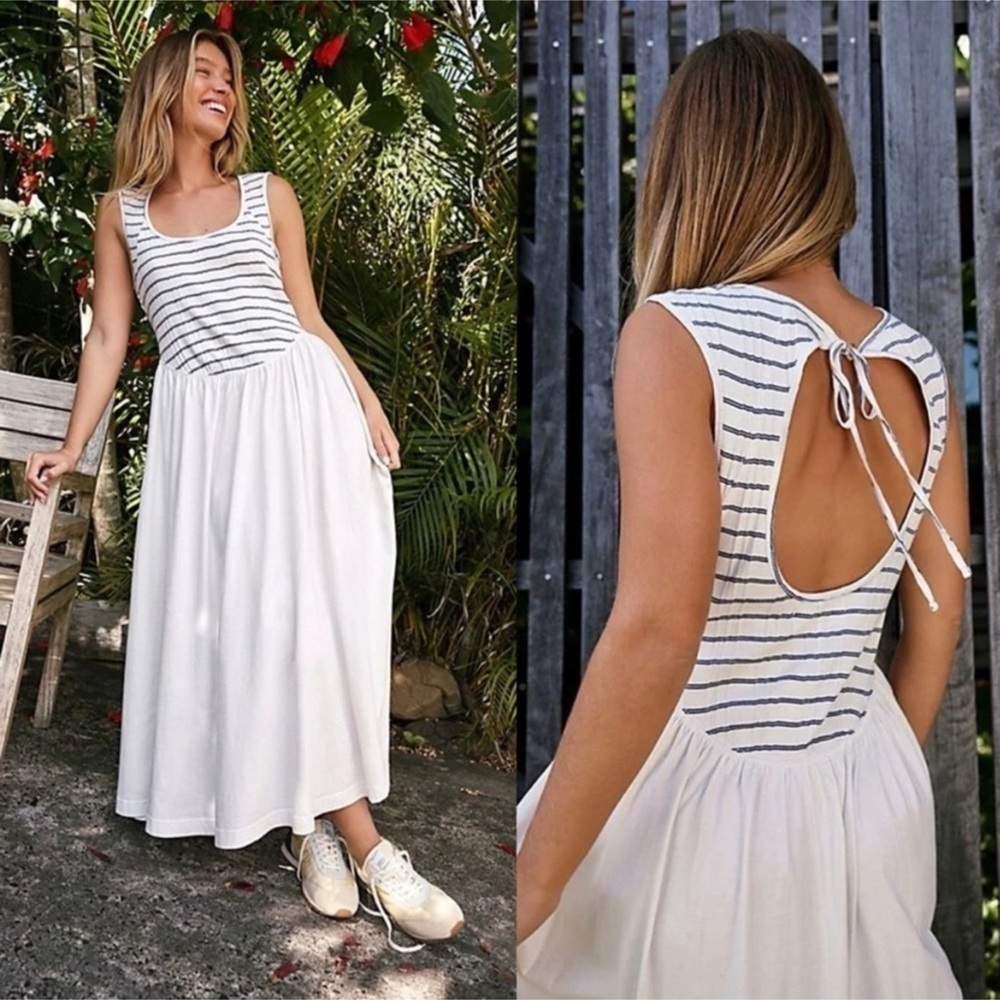 Free People Alana Open Back Striped Midi Dress Size Small Women